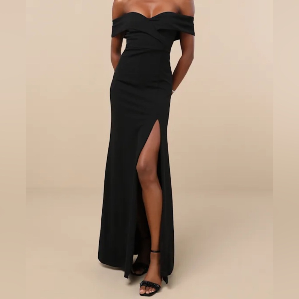 Elegant Black Off-Shoulder Evening Dress - Size S